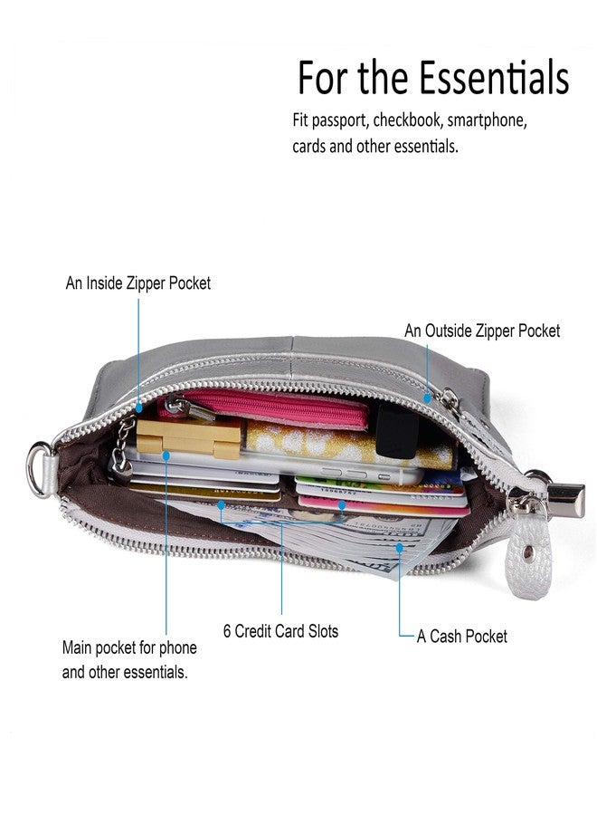 بيفن محفظة هاتف صغيرة من الجلد للنساء من بيفين، حقيبة كروس صغيرة مزودة بفتحات لبطاقات RFID (فضية) - Image 3